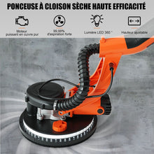 Load image into Gallery viewer, Ponceuse à Plâtre Murale 750W Ø 225mm Aluminium 6 Vitesses Variables Lumières LED Manche Télescopique 12 Disques Abrasifs -