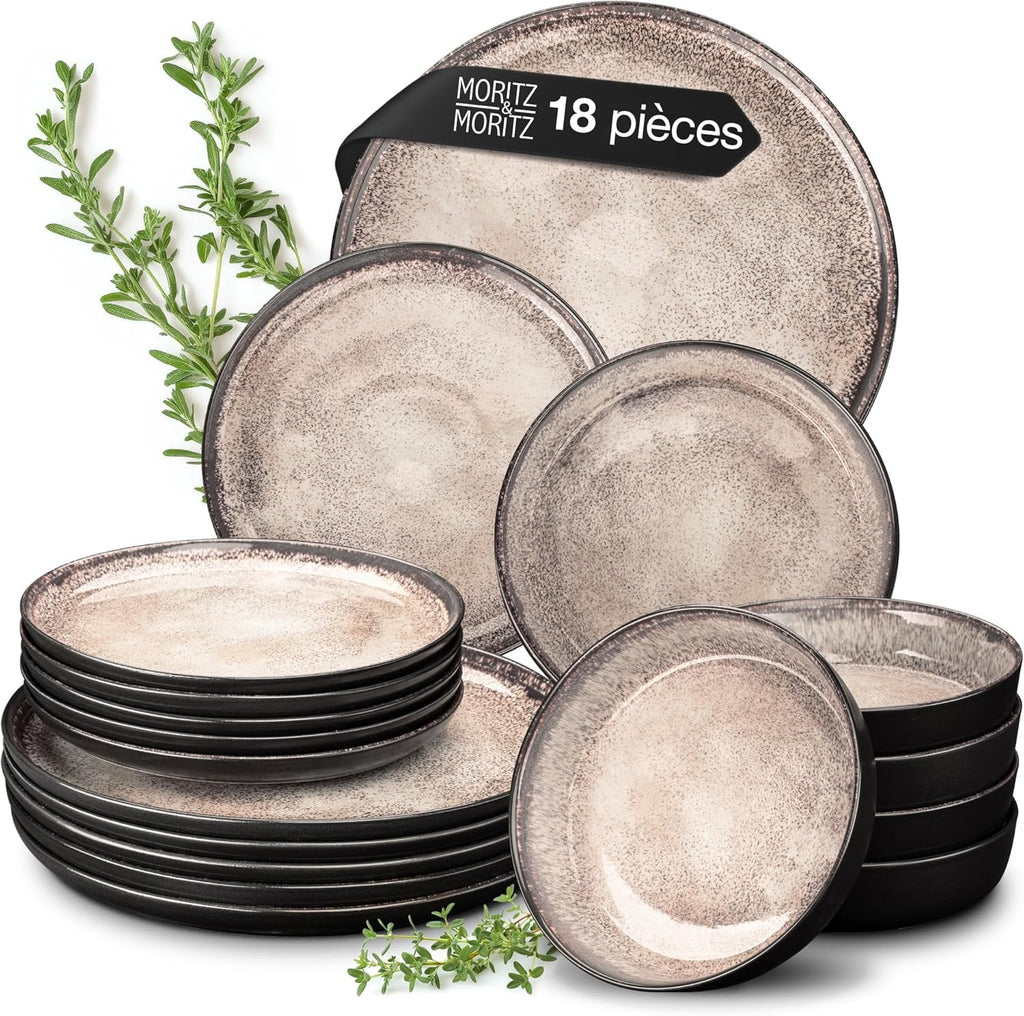Moritz & Moritz VIDA service de table 6 personnes - 18 Pièces - vaisselle et arts de la table beige 6x assiettes plates, 6x assiettes creuses, 6x assiettes à petit-déjeuner