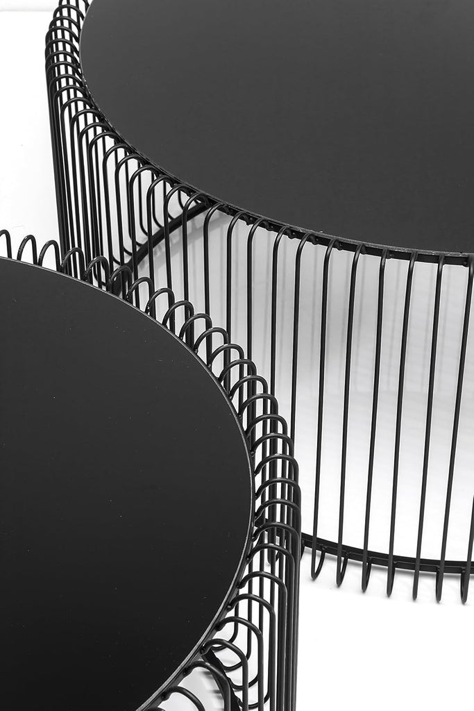 Kare Design Tables Basses Wire, Lot de 2, Noir, Rond, Acier, Plateau de Table en Verre, Diamètre 70/60cm, Style Moderne, Élégante, Table Basse Salon, Deco Intérieur, Décoration Chambre