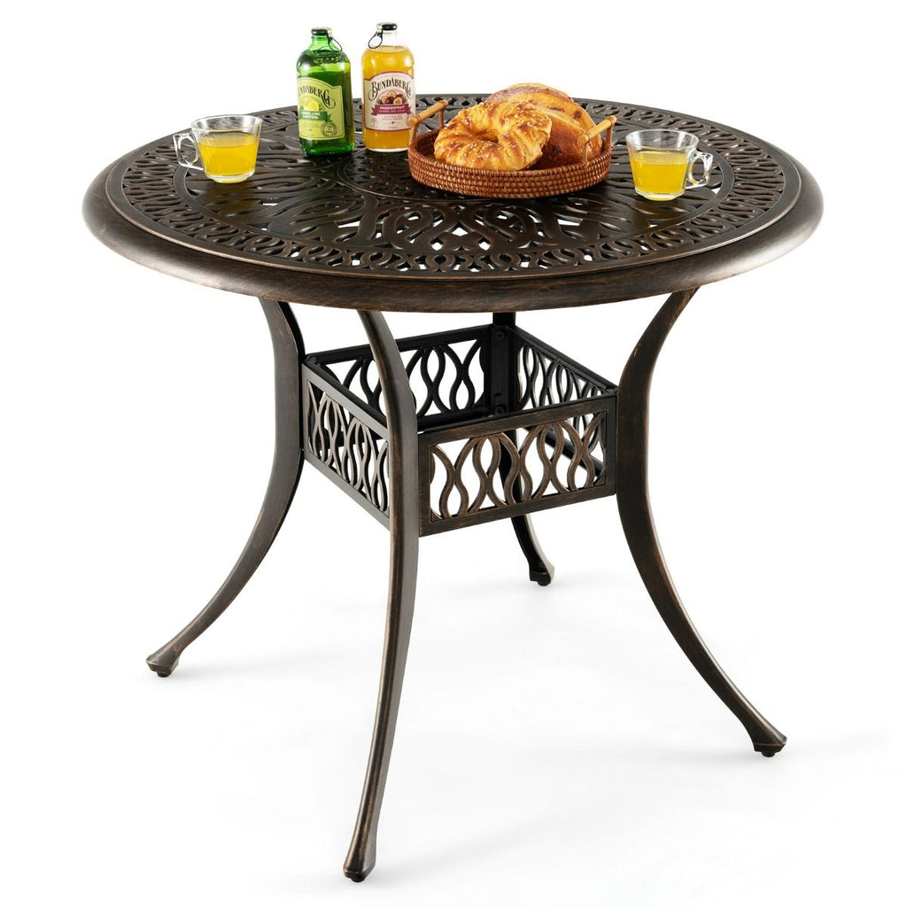 Table Jardin Ronde en Aluminium coulé 90x90x74CM avec Trou pour Parasol 5CM Table Extérieure avec Pied Réglable Antidérapant -