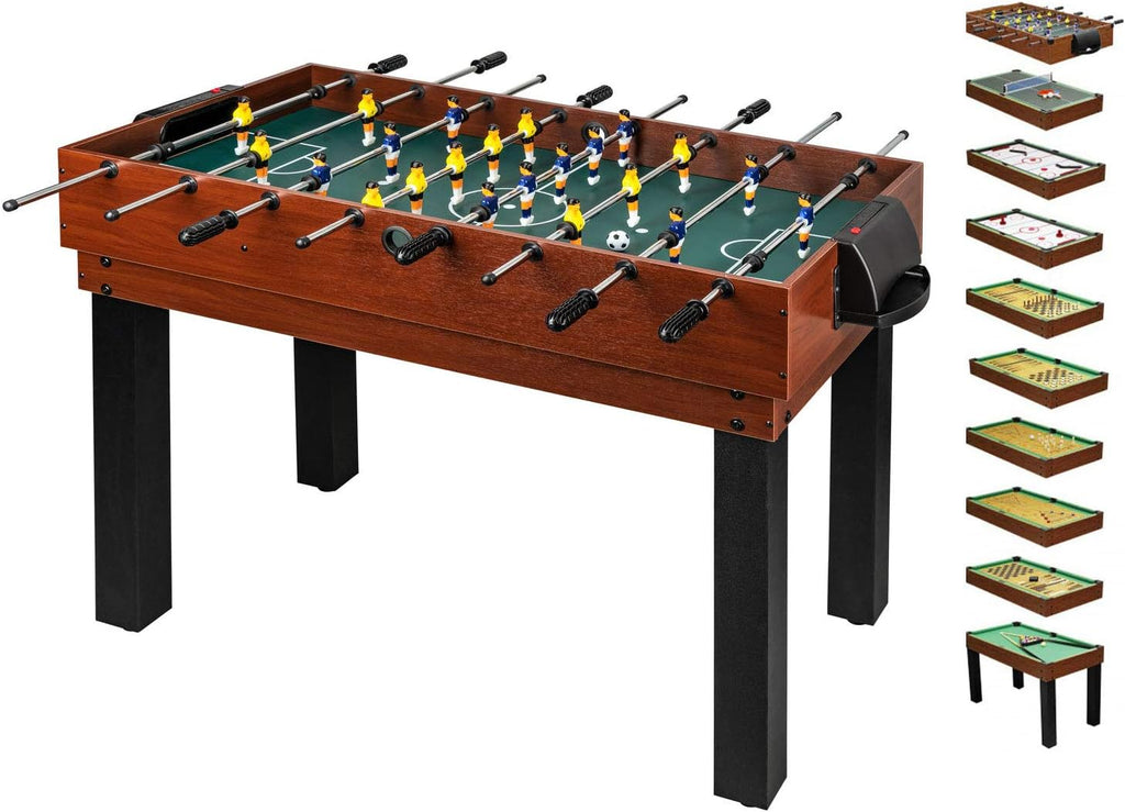 shelfmade Table de Jeux Multifonction, Baby Foot Enfant, Mini Baby Foot Bois, Billard Convertible, Mini Table de Ping Pong - Table multijeux Adulte - 10 Jeux en 1