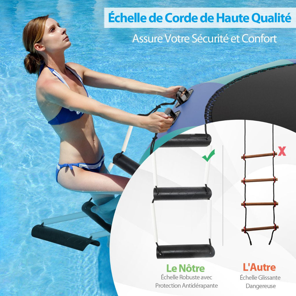 Trampoline Aquatique Gonflable Dia.457cm Capacit de 150kg avec Kit de Rparation Echelle et Gonfleur Electrique 500w Bleu -