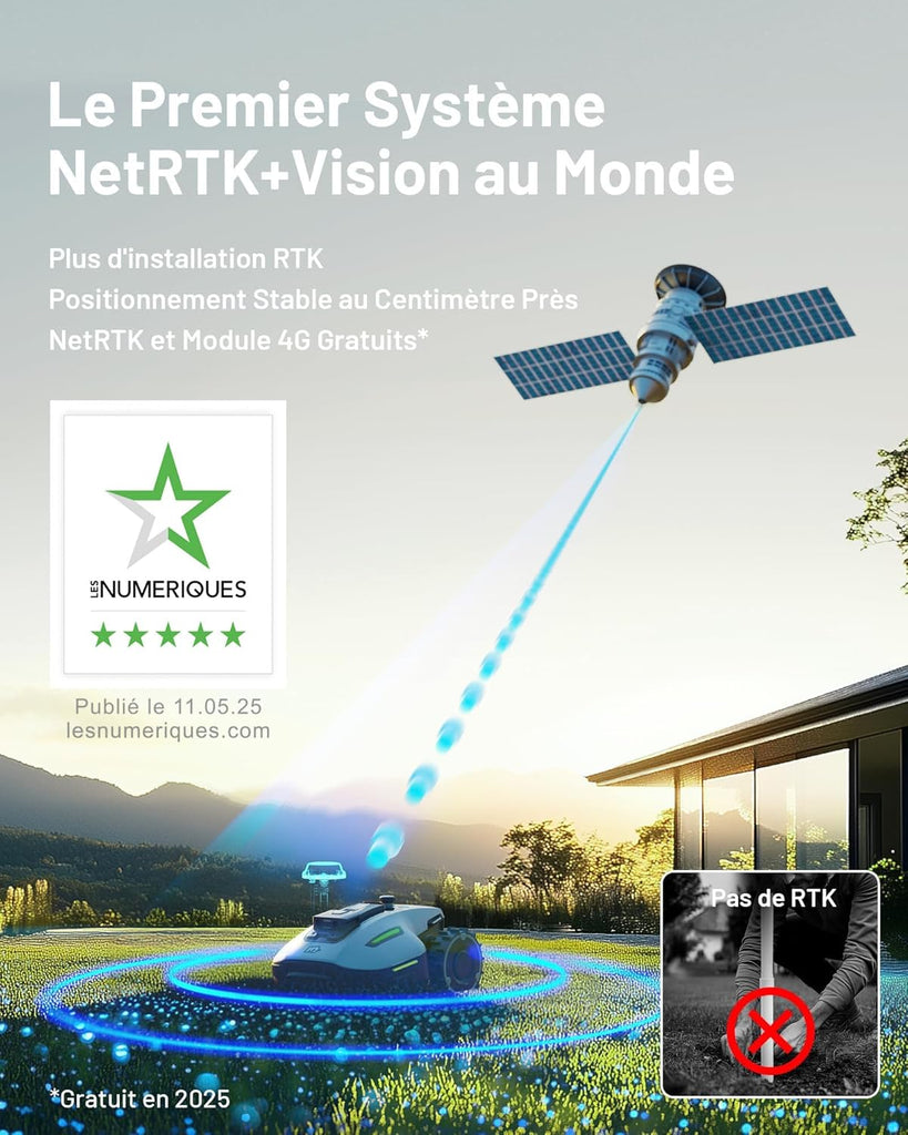 MAMMOTION YUKA Mini 700 Robot Tondeuse sans Fil Périphérique, NetRTK+Vision, Aucune Antenne RTK Requise, Recommandé 700 m², Pente à 50%, Cartographie Automatique, avec Module 4G