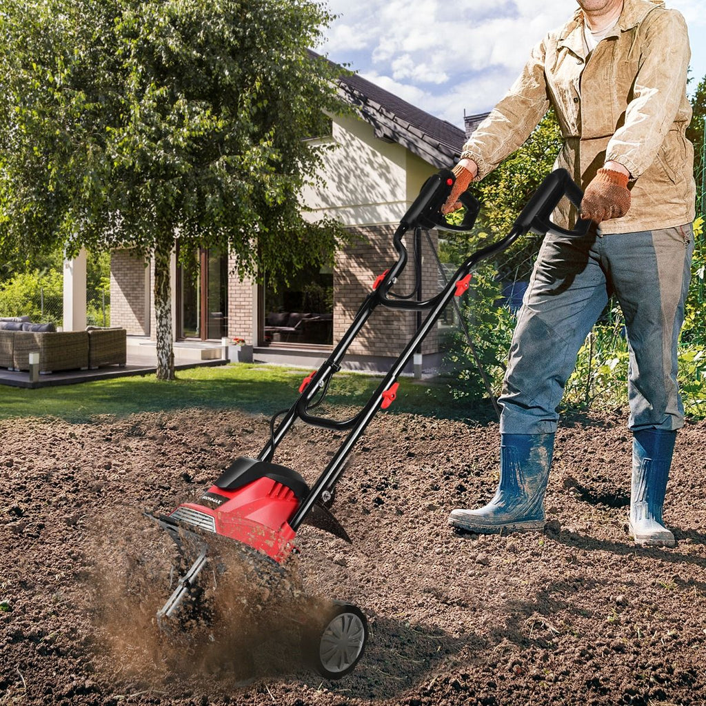 Motobineuse Motoculteur Électrique 1200W Profondeur Travail 22CM Largeur 35CM avec Poignée Pliable Roues Réglables 4 Lames -
