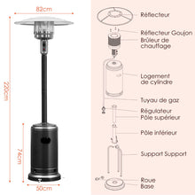 Load image into Gallery viewer, Parasol Chauffage Extérieur à Gaz 13KW Réflecteur 82cm avec Dispositif de Anti-basculement Tube 2 Roues Fluide 220cm Noir -