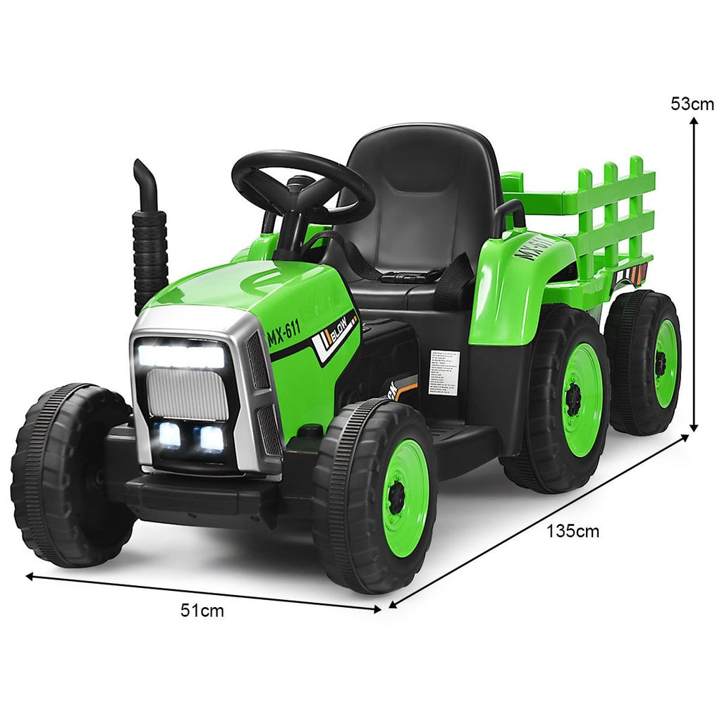 Tracteur Electrique avec Remorque pour Enfants 3 Vitesses Lumires LED Fonctions o USB et Bluetooth Jaune/Rose/Rouge/Vert/Vert Fonc/Noir -