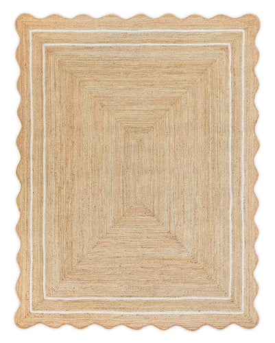 Weaving Village Wave Scalloped Natural Jute Rug Boho Jute Rug Entryway Runner Rug Farmhouse Scallop Rug, Off White (3'x5')