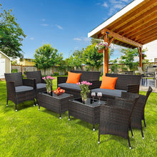 Load image into Gallery viewer, Salon de Jardin 4 PCS Mobilier de Terrasse en Rotin PE pour Vranda Patio Terrasse Piscine Marron et Gris -
