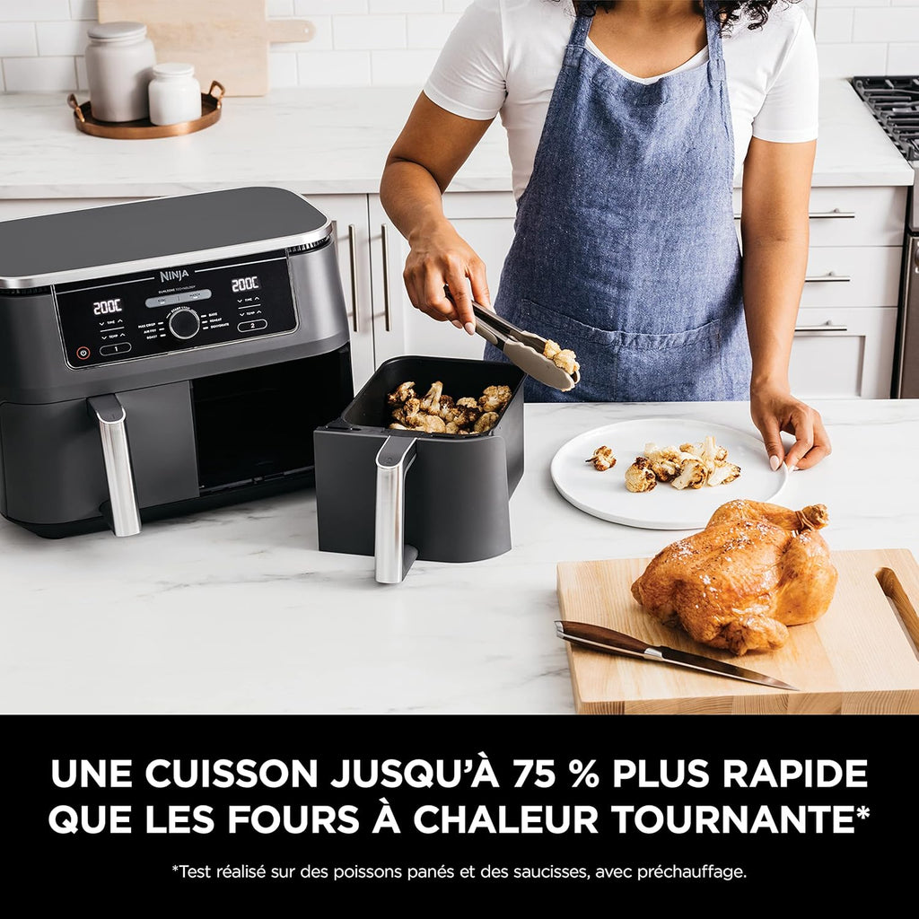 Foodi FlexDrawer Air Fryer,Dual Zone Avec Sparateur Amovible,Grand Tiroir de 10,4 L,7-en-1,Double Zone,Sans Huile,Pices Antiadhsives Compatibles Au Lave-Vaisselle,Noir AF500EU
