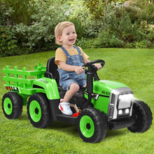 Load image into Gallery viewer, Tracteur Electrique avec Remorque pour Enfants 3 Vitesses Lumières LED Fonctions o USB et Bluetooth Jaune/Rose/Rouge/Vert/Vert Foncé/Noir -
