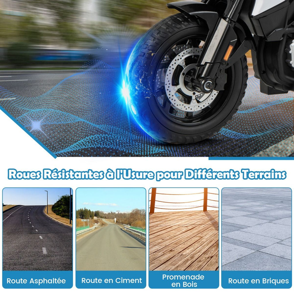 Moto Électrique 12V/7AH pour Enfants 6km/h Modèle Policier avec Klaxon Musique Sirène Phares pour 3-8 Ans -