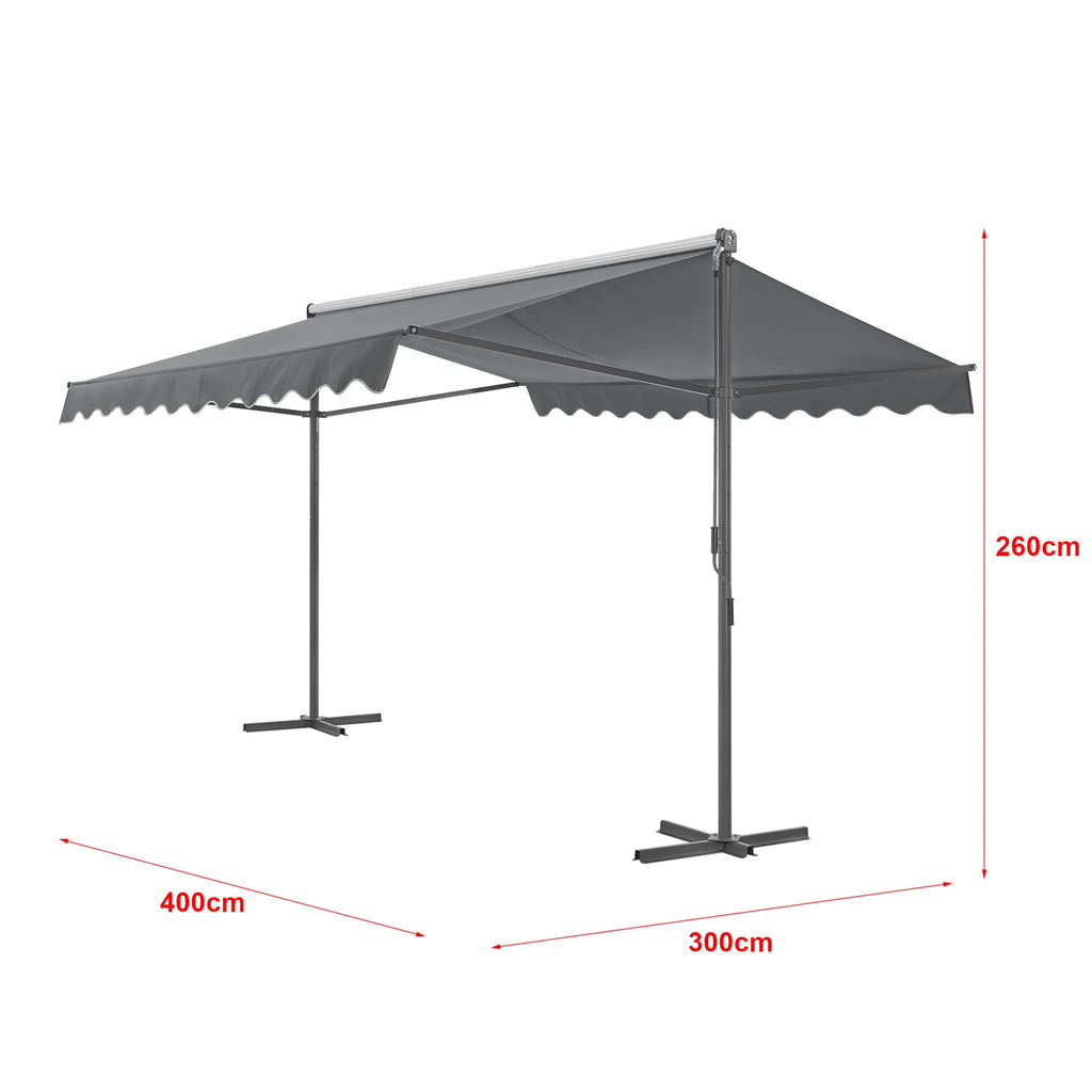 Store banne autoportant à double pente 400 x 300 x 260 cm gris foncé 03_0008294 -