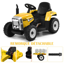 Load image into Gallery viewer, Tracteur Electrique avec Remorque pour Enfants 3 Vitesses Lumires LED Fonctions o USB et Bluetooth Jaune/Rose/Rouge/Vert/Vert Fonc/Noir -