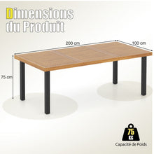 Load image into Gallery viewer, Table de Jardin 200 CM pour 8 Personnes Table Exterieur en Bois d’Acacia avec Trou de Parasol Dia.5 CM Design Latte Pieds en Métal -
