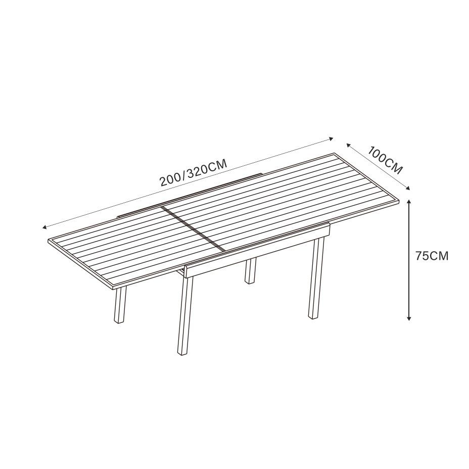 Table de jardin extensible en aluminium 12 places effet bois (200/320 x 100 cm) Murano Gris anthracite - Action-sport36 -