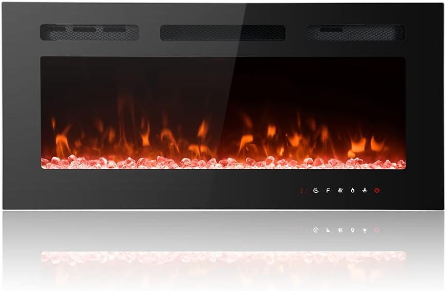 M.C.Haus Cheminée électrique Ultra-Mince, Silencieuse, 12 Couleurs de Flamme Variables, écran Tactile en Verre et Télécommande, avec Jeu de Bûches et Cristal(102cm,Noir)