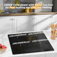 Load image into Gallery viewer, Plaque Induction 4 Feux, Plaque de Cuisson Induction avec Technologie Demi-Pont, Fonction Boost, Chauffage Uniforme, Minuterie 99 Min, Verrouillage Sécurité 6400W
