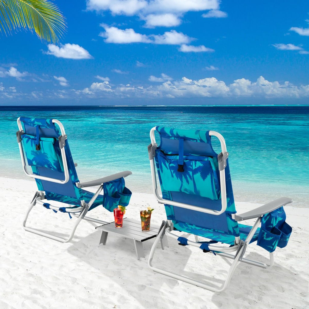 Lot de 2 Chaises de Camping Plage Pliante Table Enroulable en Aluminium Appui-tête Dossier Réglable à 5 Positions 6 Couleurs au Choix -