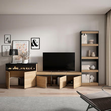 Load image into Gallery viewer, Skraut Home | Ensemble Meuble TV | Meuble Salon Complet | 310x186x35cm | pour Les TV jusqu'à 65" | Cheminée électrique | Style Moderne | Chêne et Noir