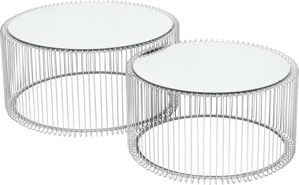 Kare Design Tables basses Wire, argenté/miroir, rond, acier, verre, table basse salon lot de 2, meuble, table de salon, chambre, Ø70cm, Ø60cm