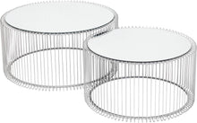 Load image into Gallery viewer, Kare Design Tables basses Wire, argenté/miroir, rond, acier, verre, table basse salon lot de 2, meuble, table de salon, chambre, Ø70cm, Ø60cm
