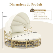 Load image into Gallery viewer, Lit de Repos Rond pour Patio avec Auvent Rtractable Ensemble de Sige Sectionnels Spars en Rotin PE avec Coussins Doux Blanc -