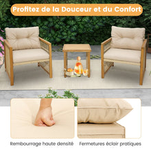 Load image into Gallery viewer, Salon de Jardin avec 1 Table et 2 Fauteuils en Bois d'Acacia et Rotin Anti-UV Pieds Réglables Coussins avec Zip Nautel -