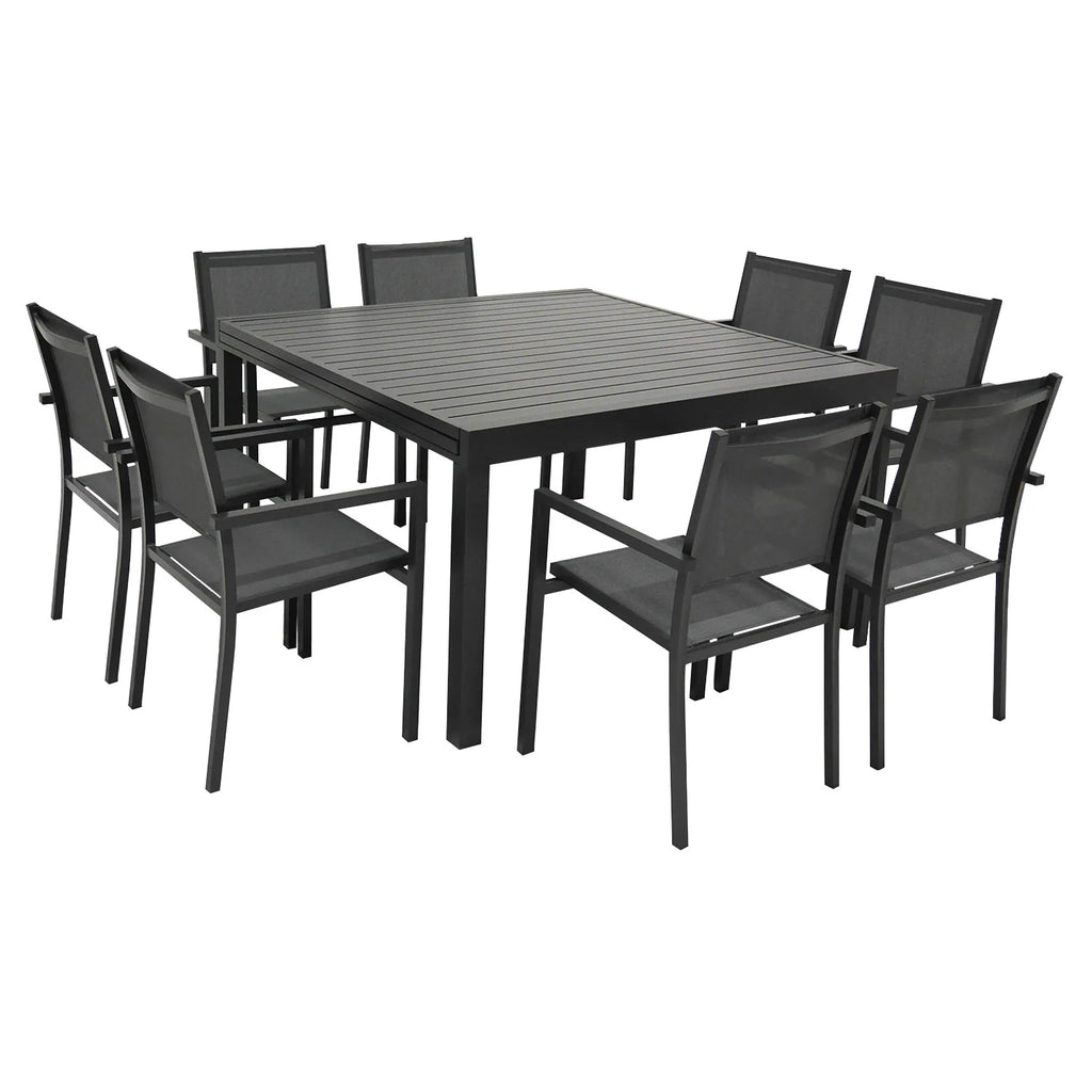 Salon de jardin extensible 10 places de 140/200cm en textilène gris - aluminium anthracite VENEZIA -