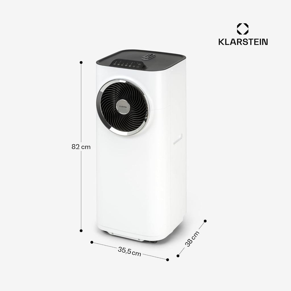 Klarstein Climatiseur Mobile Silencieux, Climatiseur Portable 5 en 1, Mini Climatiseur, Purificateur et Elimination des Odeurs, Mode Nuit, Déshumidificateur d'Air, Faible Conso, 10K BTU, Climatiseurs