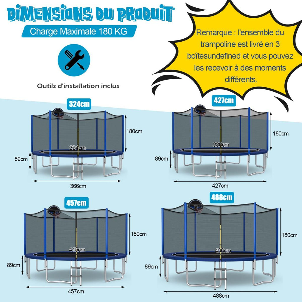 Trampoline d'Extrieur 脴366 cm Trampoline avec Panier de Basket Filet de Protection Trampoline pour Enfants et Adultes -
