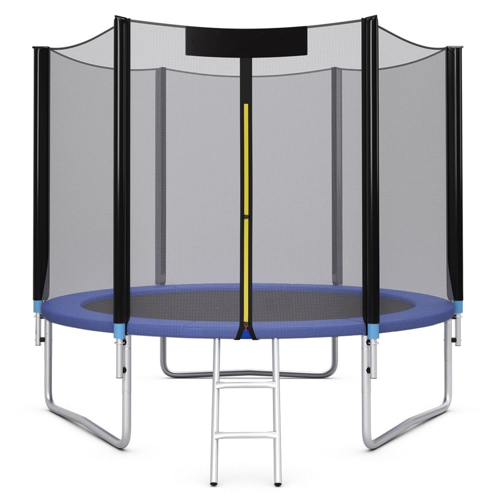 Trampoline de Jardin 脴 305cm avec Filet de Scurit Porte Entre Echelle Noir et Bleu -