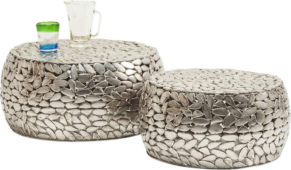 Kare Design Table Basse Pebbles Deluxe, Acier, Argent, Diamètre 66 / 56 cm, Table Basse Salon lot de 2, Meuble, Deco Intérieur, Decoration Chambre, Maison