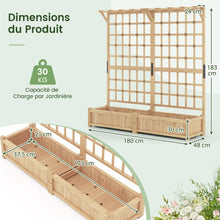Load image into Gallery viewer, Jardinire avec 2 Treillis 2 Bacs Toit Suspendu en Bois Lit de Jardin Surlev avec 4 Trous de Drainage 180 x 48 x 183 cm Orange -