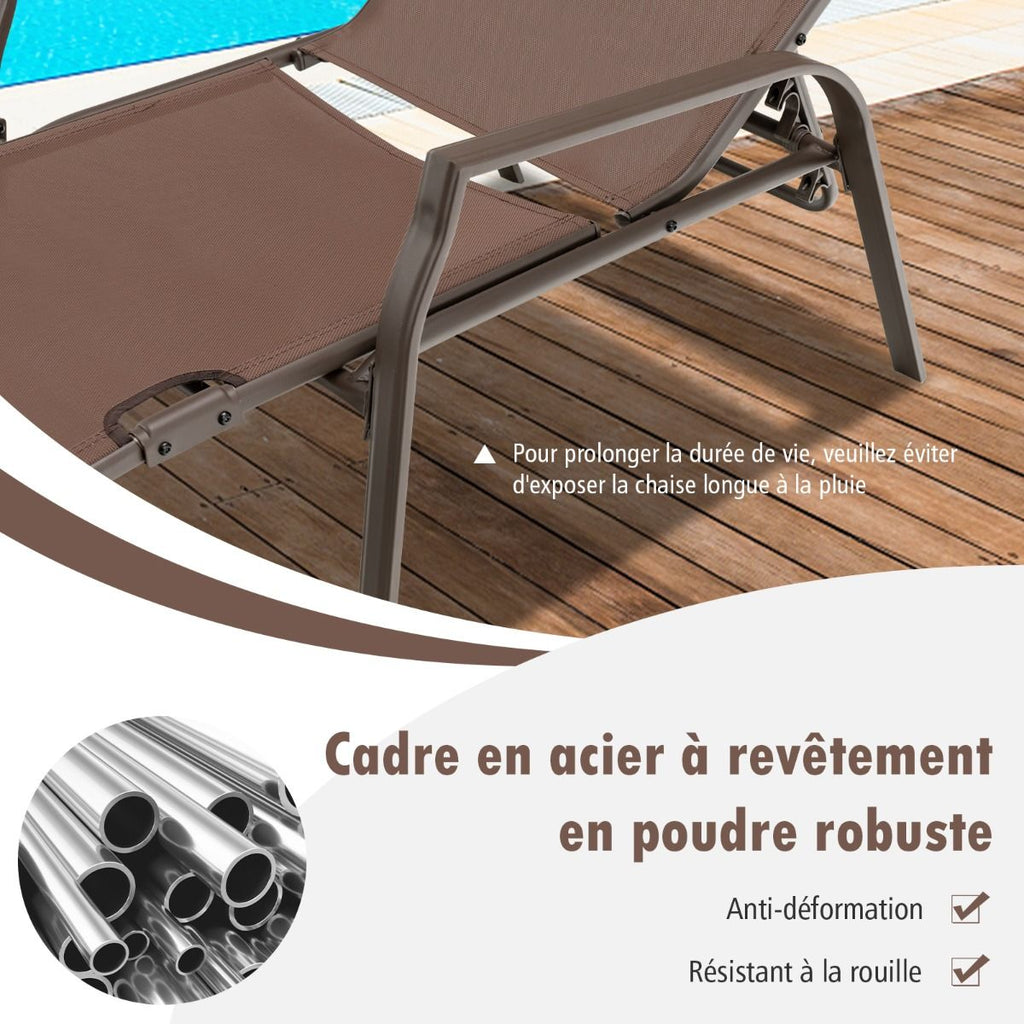 Lot de 2 Chaises longues avec Dossier Rglable Tissu Respirant Structure Robuste en Acier Charge Max 150KG -