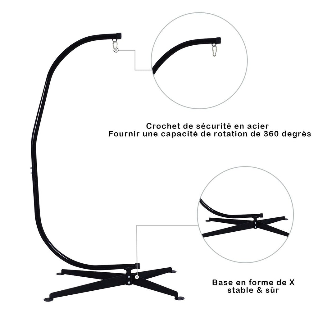 Support de hamac ou pour chaise suspendue Capacit 150 KG,en Fer de Haute Qualit,Moderne et stable,112x79x205,Noir -