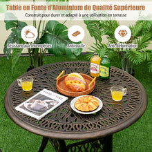 Load image into Gallery viewer, Table Jardin Ronde en Aluminium coulé 90x90x74CM avec Trou pour Parasol 5CM Table Extérieure avec Pied Réglable Antidérapant -