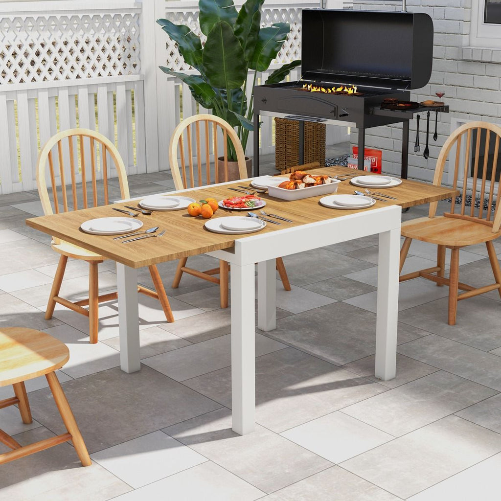 Table de Jardin Extensible en Aluminium Ajustable de 80 à 160 CM Table à Manger Rectangulaire pour 4-6 Personnes Gris/Naturel -