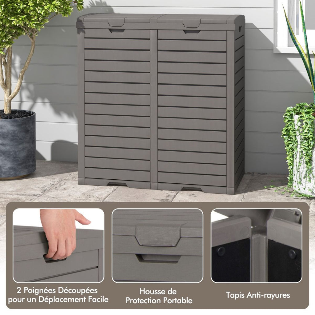 Poubelle d'Extérieur 135 L Poubelle Etanche à Double Seau Couvercle à Plusieurs Niveaux Bac d'Egouttage Poignée Découpée Poubelle Marron -