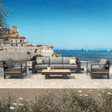 Load image into Gallery viewer, Salon de jardin aluminium et bois teck 5 places Antibes Gris anthracite - Action-sport36 -