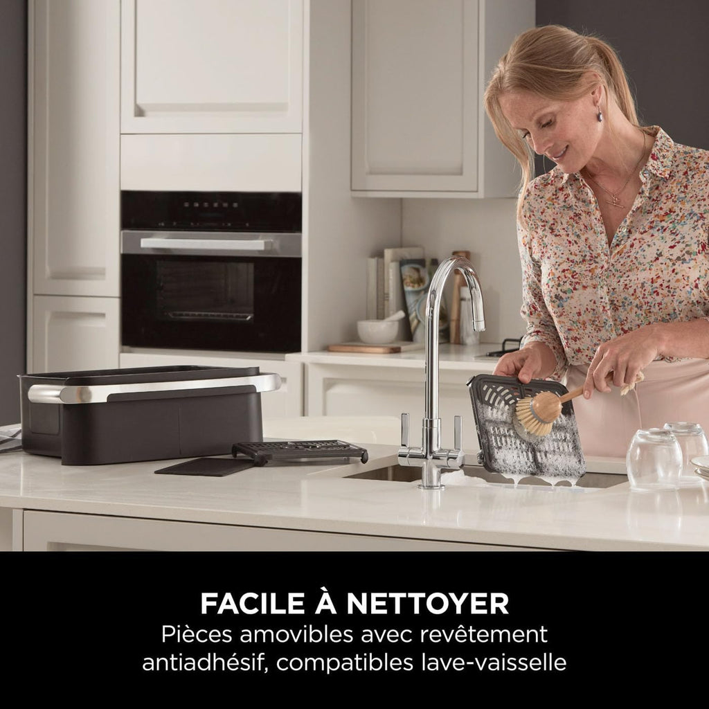 Foodi FlexDrawer Air Fryer,Dual Zone Avec Sparateur Amovible,Grand Tiroir de 10,4 L,7-en-1,Double Zone,Sans Huile,Pices Antiadhsives Compatibles Au Lave-Vaisselle,Noir AF500EU