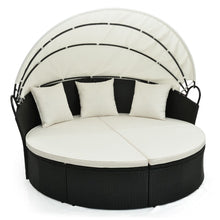 Load image into Gallery viewer, Lit Canap de Jardin Rond en Rotin PE Auvent Rtractable Coussins et Oreillers Amovibles Salon de Jardin Modulable Blanc -