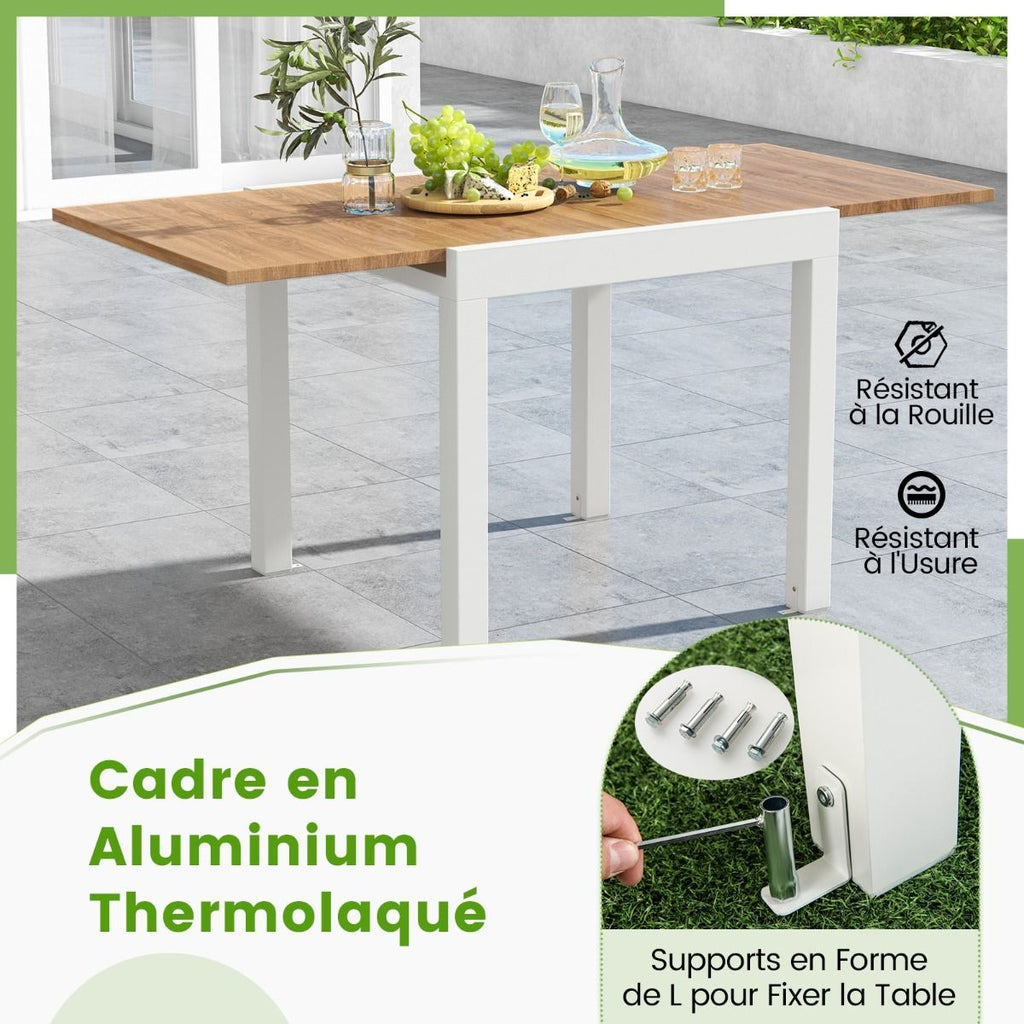 Table de Jardin Extensible en Aluminium Ajustable de 80 à 160 CM Table à Manger Rectangulaire pour 4-6 Personnes Gris/Naturel -