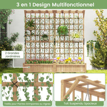 Load image into Gallery viewer, Jardinière avec 2 Treillis 2 Bacs Toit Suspendu en Bois Lit de Jardin Surélevé avec 4 Trous de Drainage 180 x 48 x 183 cm Orange -