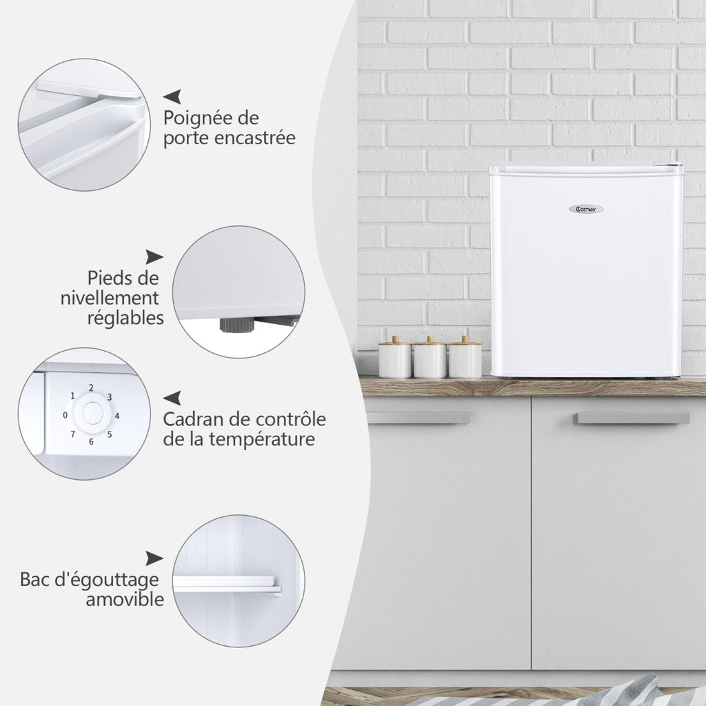 Mini Rfrigrateur 48L,2 niveaux et porte-bouteille,bac  lgumes,Silencieux 230V,46 x 44 x 49 cm,Blanc -