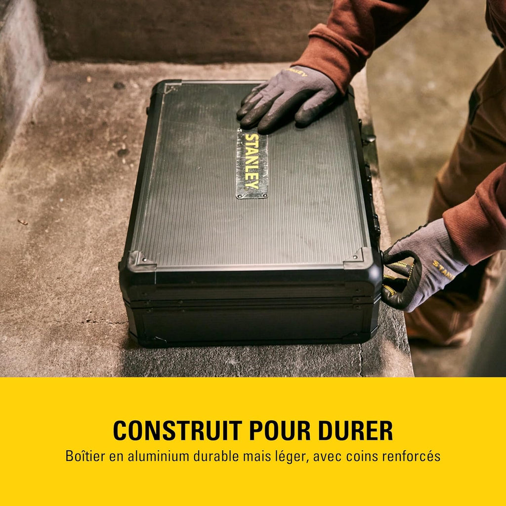 STANLEY Valise de Maintenance 142 Pièces - Pinces et Coupe-Touts, Clé à Molette, Niveau, Mesure, Tournevis, Scie à Métaux, Cutter, Marteau, Outils pour Serrage-Vissage STMT98109-1