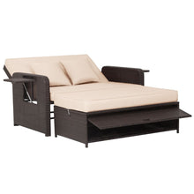 Load image into Gallery viewer, Salon de Jardin Extrieur Ajustable  Lit,2 Place avec Stockage Cach,Dossier Rglable  4 Niveaux en Rotin PE -