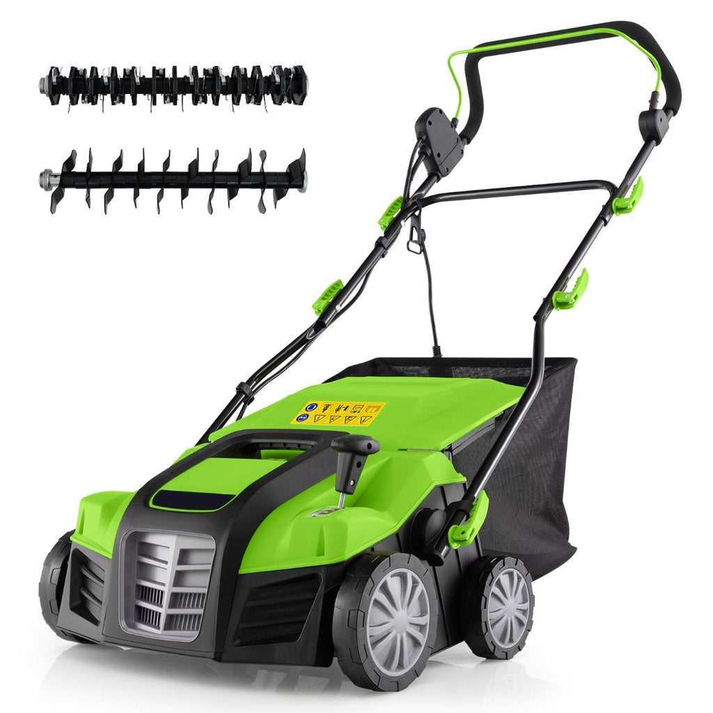 Scarificateur Électrique 2 en 1 de 15A avec Double Interrupteur de Sécurité Réglable Sac de Ramassage 55 L Scarificateur Orange/Vert -