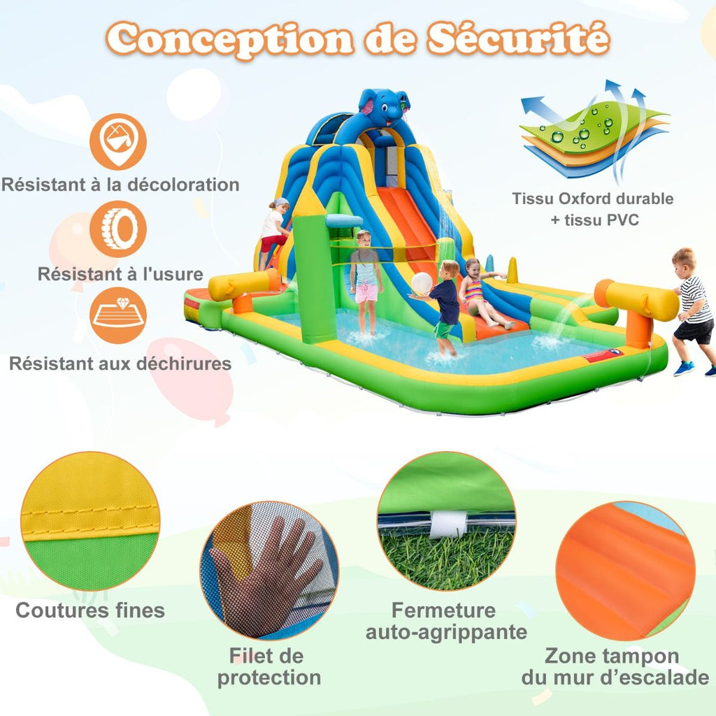 Toboggan Aquatique Gonflable Gant pour Enfants Piscine  claboussures sures Mur D'escalade Canons  Eau Lancer D'anneaux Cerceau (sans Souffleur) Multicolore -