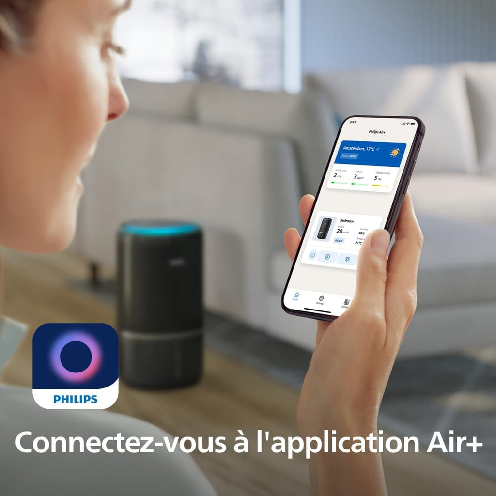 Philips Série 3400 Purificateur d'Air et Humidificateur 2 en 1, Filtre HEPA NanoProtect + Filtre à Charbon Actif, Humidification Hygiénique, CADR 300 m³/h, Taux d'Humidification 650 ml/h (AC3421/13)