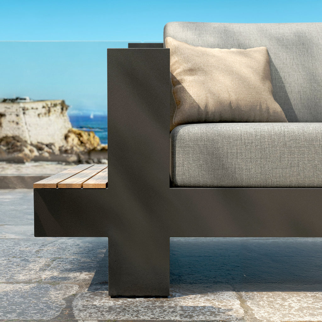 Salon de jardin aluminium et bois teck 5 places Antibes Gris anthracite - Action-sport36 -